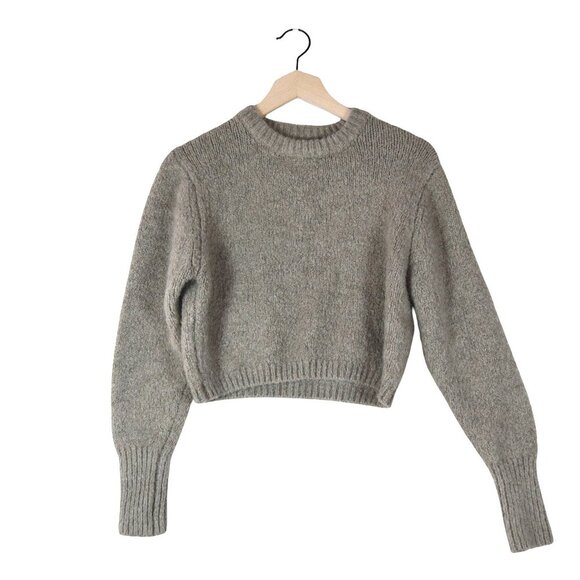 ZARA Taupe Cropped Chunky Knit Sweater Medium Minimalist Boxy Fit - Picture 2 of 8